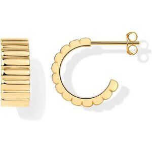 Chunky gold hoop earrings ribbed croissant design trendy boho statement jewelry